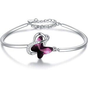 Infinity Butterfly - Purple  Silver Butterfly Bangle Bracelet Crystal